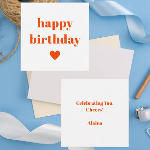 Einfache Happy Birthday Typografie Oranges Herz Mitteilungskarte