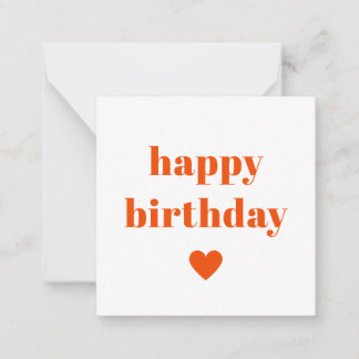 Einfache Happy Birthday Typografie Oranges Herz Mitteilungskarte