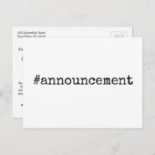 Einfache Hashtag-Ankündigung Verspätete Hochzeit Postkarte (Vorne/Hinten)