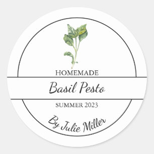 Einfache, hausgemachte Basilika Pesto Label Runder Aufkleber