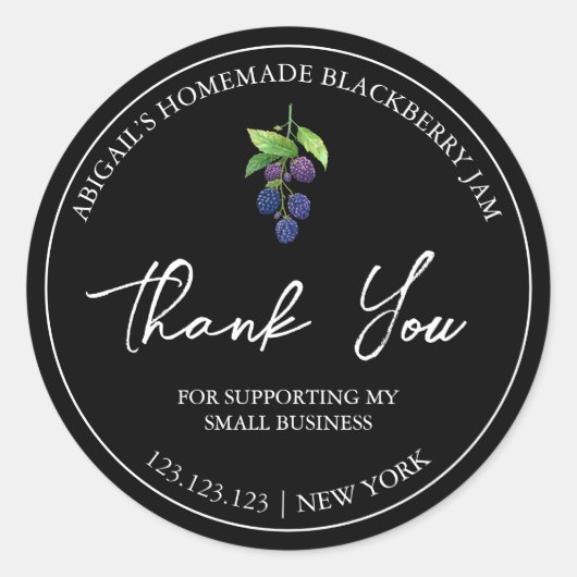 Einfache hausgemachte BlackBerry Jam Danke Label Runder Aufkleber (Vorderseite)