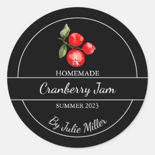 Einfache, hausgemachte Cranberry Jam Label Black Runder Aufkleber