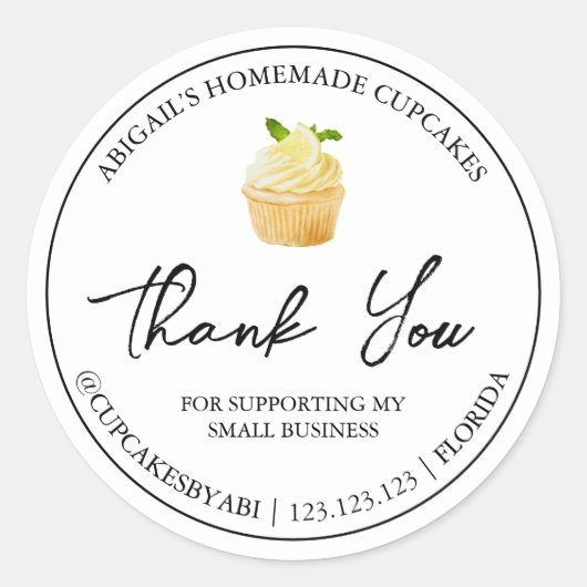 Einfache hausgemachte Cupcake Dankeschön Label Runder Aufkleber (Vorderseite)