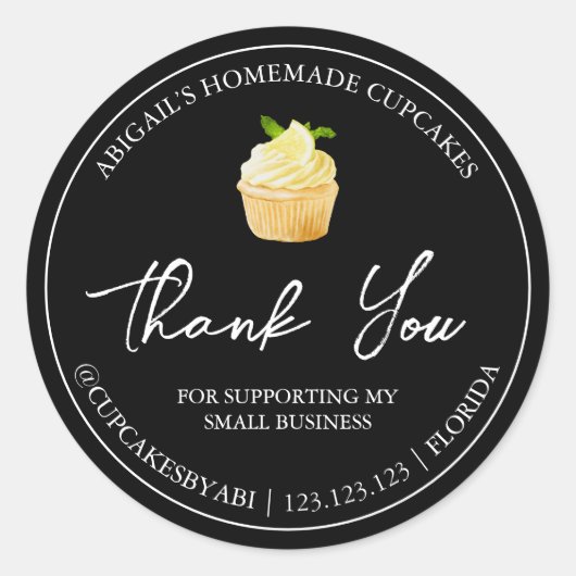 Einfache hausgemachte Cupcake Dankeschön Label Runder Aufkleber (Vorderseite)