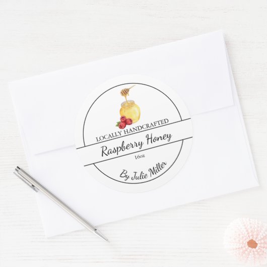 Einfache, hausgemachte Himbeere mit Honig Runder Aufkleber (Umschlag)