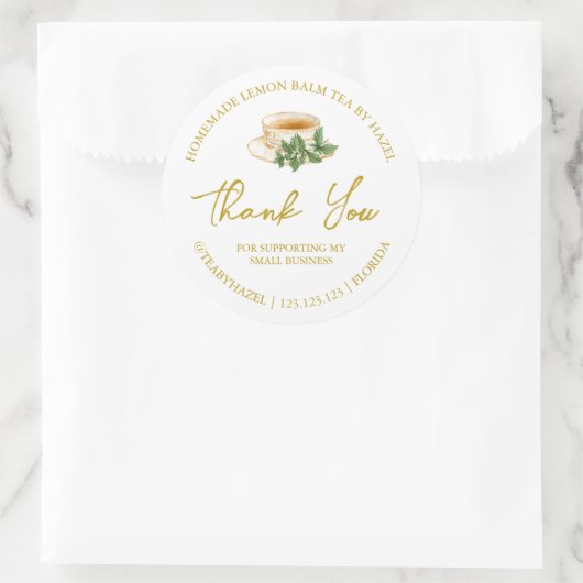 Einfache hausgemachte Lemon Balm Tee Danke Label Runder Aufkleber (Tasche)