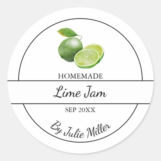 Einfache, hausgemachte Limone Jam-Label Runder Aufkleber (Vorderseite)