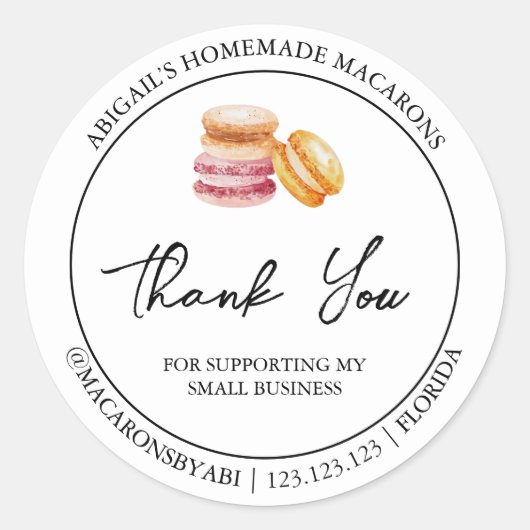 Einfache hausgemachte Macaron Danke Label Runder Aufkleber (Vorderseite)