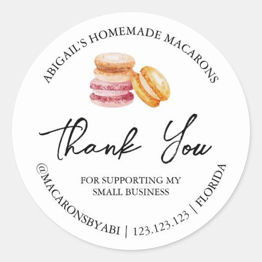 Einfache hausgemachte Macaron Danke Label Runder Aufkleber (Vorderseite)
