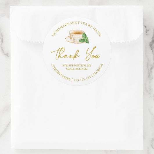 Einfache hausgemachte Minze Tee Danke Label Runder Aufkleber (Tasche)