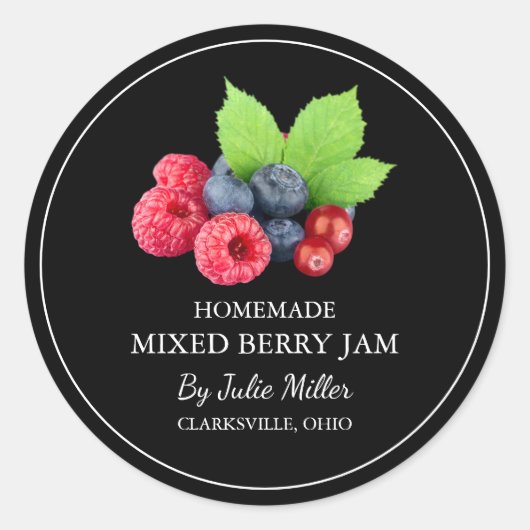 Einfache, hausgemachte Mixed-Berry-Jam-Label Runder Aufkleber (Vorderseite)