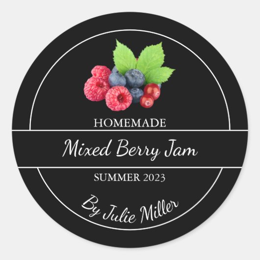 Einfache, hausgemachte Mixed-Berry-Jam-Label Runder Aufkleber (Vorderseite)