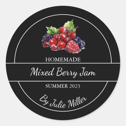 Einfache, hausgemachte Mixed-Berry-Jam-Label Runder Aufkleber (Vorderseite)