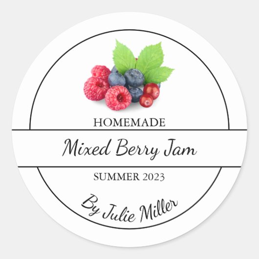 Einfache, hausgemachte Mixed-Berry-Jam-Label Runder Aufkleber (Vorderseite)