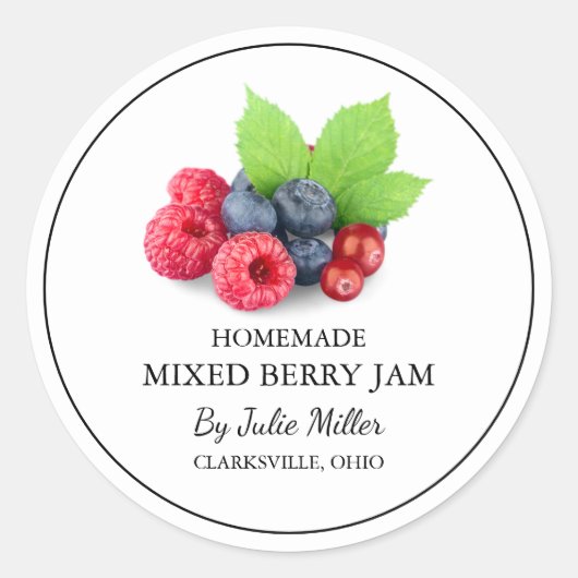 Einfache, hausgemachte Mixed-Berry-Jam-Label Runder Aufkleber (Vorderseite)