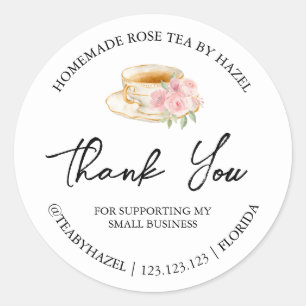Einfache hausgemachte Rose Tee Danke Label Runder Aufkleber