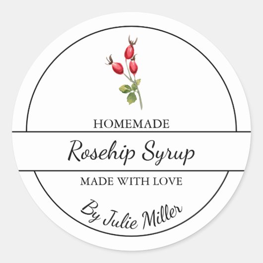 Einfache, hausgemachte Rosehip-Sirup-Marke Runder Aufkleber (Vorderseite)