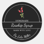Einfache, hausgemachte Rosehip-Sirup-Marke Runder Aufkleber (Vorderseite)