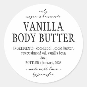 Einfache, hausgemachte Vanilla Body Butter Zutat Runder Aufkleber
