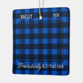 Einfache Haustier Hund Foto Blue Buffalo Karierte  Keramikornament (Links)