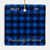 Einfache Haustier Hund Foto Blue Buffalo Karierte  Keramikornament (Rückseite)