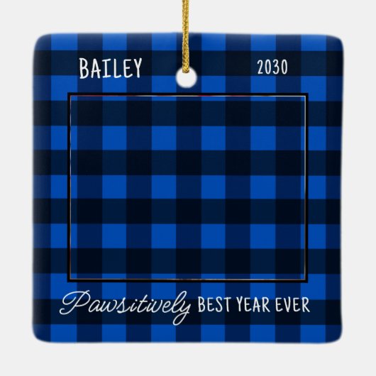 Einfache Haustier Hund Foto Blue Buffalo Karierte Keramikornament (Rückseite)