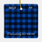 Einfache Haustier Hund Foto Blue Buffalo Karierte  Keramikornament (Vorderseite)