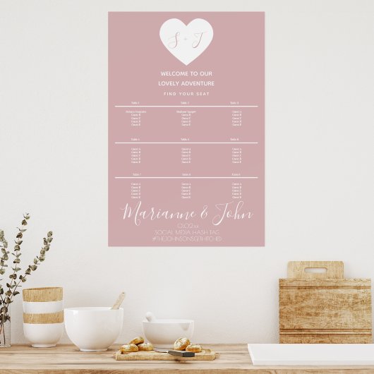 Einfache Heart Pink-Hochzeitskizze Poster (Küche)