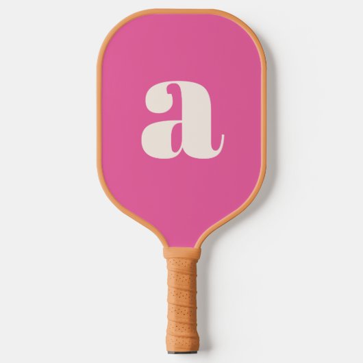 Einfache, heiß rosa, fette Retro-Monogramm Pickleball Schläger (Vorderseite)