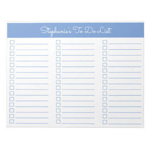 Einfache hellblaue 21,6x28cm-Dreispalten-Checklist Notizblock