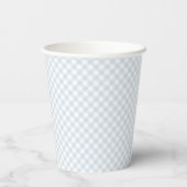 Einfache hellblaue Gingham-Babydusche Pappbecher (Rückseite)