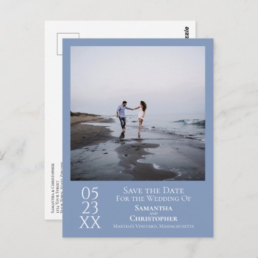 Einfache hellblaue Hochzeit Speichern Sie das Date Postkarte (Vorne/Hinten)