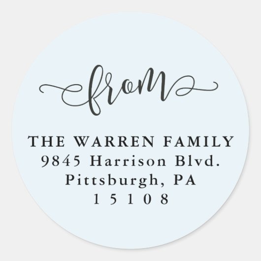 Einfache hellblaue Script-Rücksendeadresse Runder Aufkleber (Vorderseite)