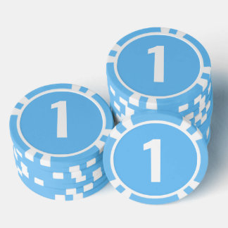 Einfache hellblaue weiße fette Zahl Pokerchips