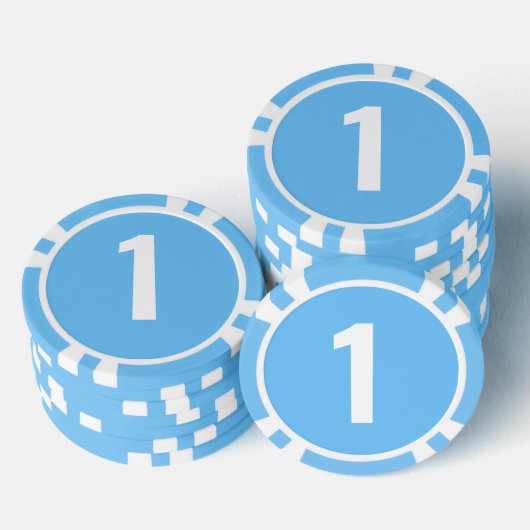 Einfache hellblaue weiße fette Zahl Pokerchips (Stapel)