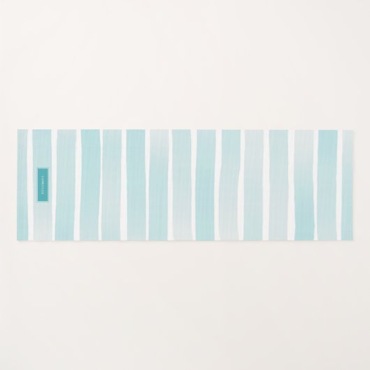 Einfache helle blaue Streifen Hübsch Personalisier Yogamatte (Vorderseite (Horizontal))