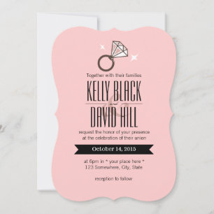Einfache Helle Diamantring Rosa Hochzeit Einladung