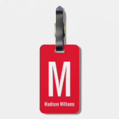Einfache, helle Rot- und Weißnamen und Monogramm Gepäckanhänger (Rückseite vertikal)