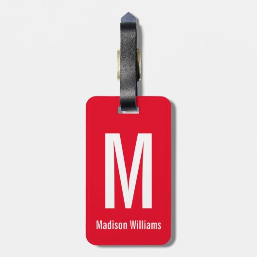 Einfache, helle Rot- und Weißnamen und Monogramm Gepäckanhänger (Rückseite vertikal)