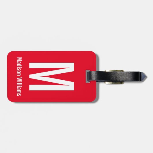 Einfache, helle Rot- und Weißnamen und Monogramm Gepäckanhänger (Rückseite horizontal)