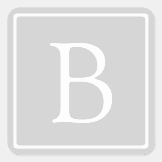 Einfache hellgraue Monogramm Quadratischer Aufkleber (Vorderseite)