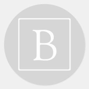Einfache hellgraue Monogramm Runder Aufkleber