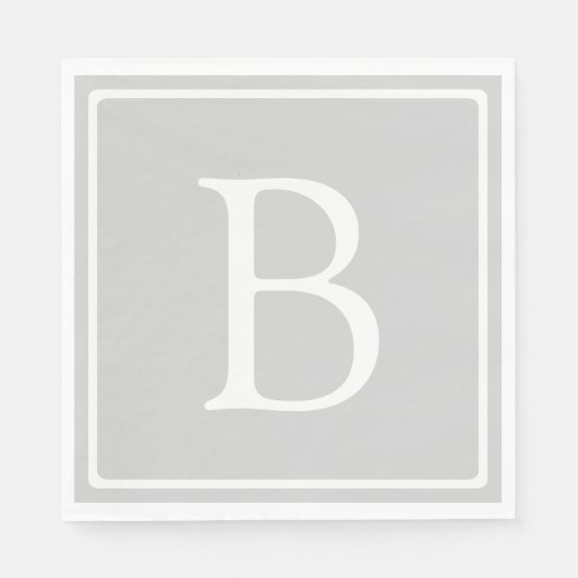 Einfache hellgraue Monogramm Serviette (Vorderseite)