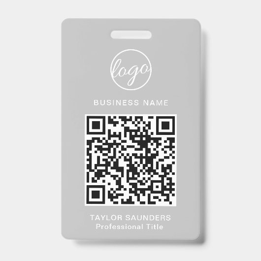 Einfache, hellgraue QR-Code Mitarbeiter-ID Ausweis (Vorderseite)