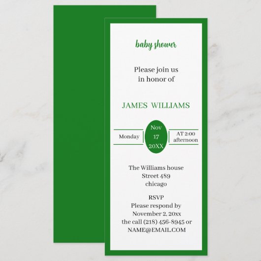 Einfache, hellgrüne Babydusche Einladung (Vorne/Hinten)