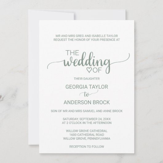 Einfache hellgrüne Kalligrafie Einladung (Vorderseite)