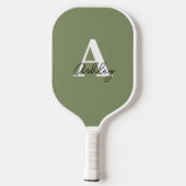 Einfache Hellgrüne Monogramm-Initialen Pickleball Schläger (Rückseite)