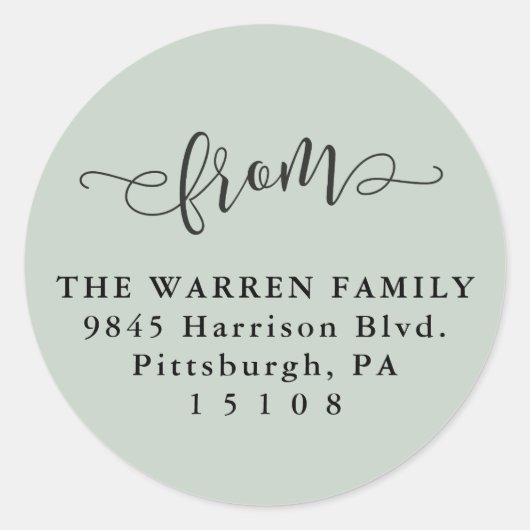 Einfache hellgrüne Script-Rücksendeadresse Runder Aufkleber (Vorderseite)