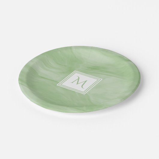 Einfache hellgrüne, subtile Marmorverkleidung Mode Pappteller (Schrägansicht)
