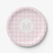 Einfache, hellrosa Gingham Monogramm Pappteller (Vorderseite)